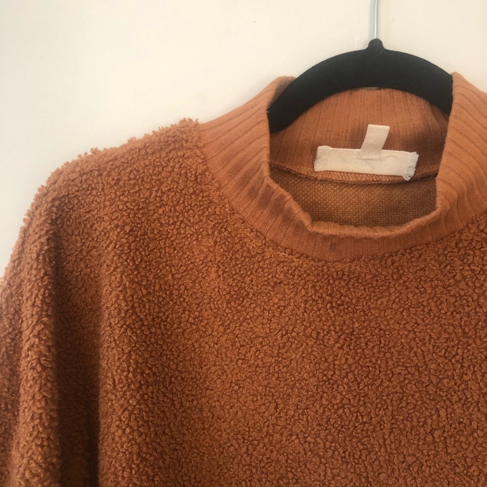 Anthropologie Cozy Rust Brown Textured Mock Neck Sweater